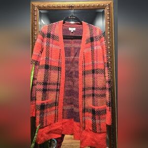 Lucky Brand Red and Black Knit Cardigan